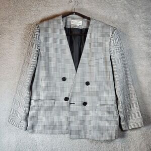 Atrium Blazer Jacket Womens 18W White Black Lined Plaid Double Breasted Business